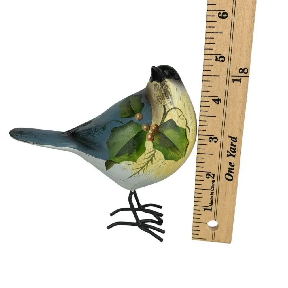 Vtg Hand Painted Bird Figurine Winter Holly Berry Black-Capped Chickadee Holiday - Picture 7 of 8